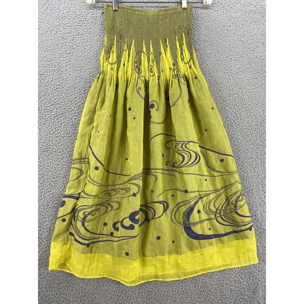 Lapis Dress Womens One Size Green Purple Smocked Strapless Boho Swirl Print A097